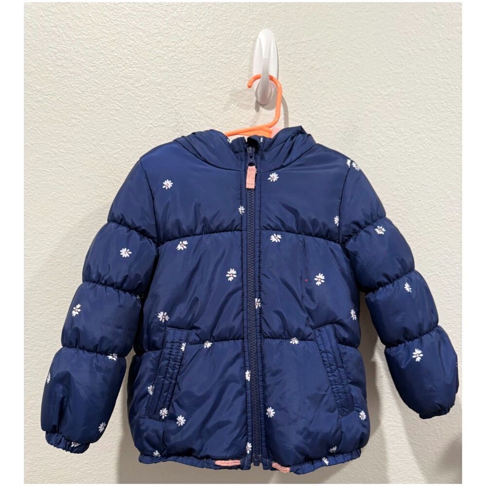 OSHKOSH B'Gosh baby-girls Perfect Puffer Floral Navy Blue Jacket